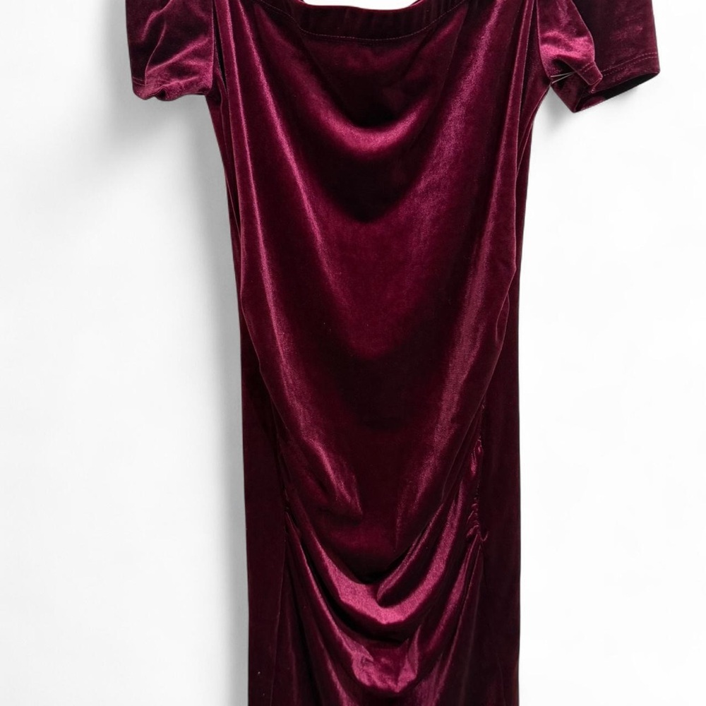 Red Ruched Midi Maternity  Dress
